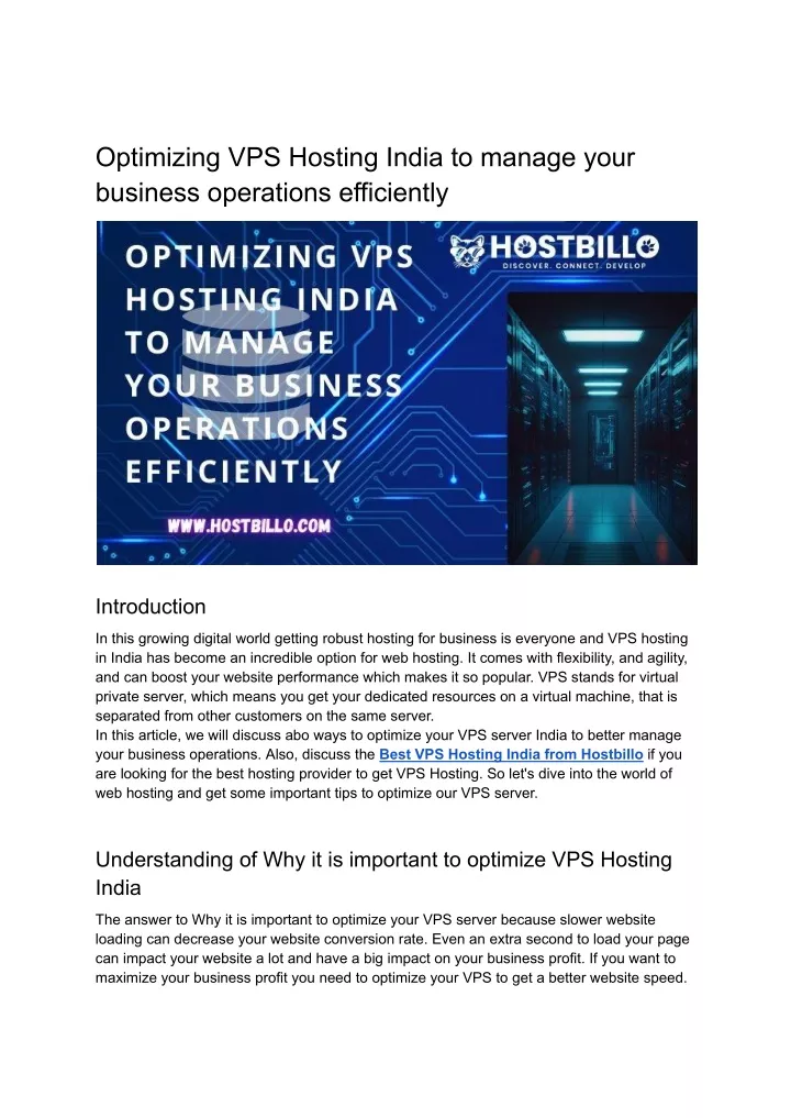 optimizing vps hosting india to manage your