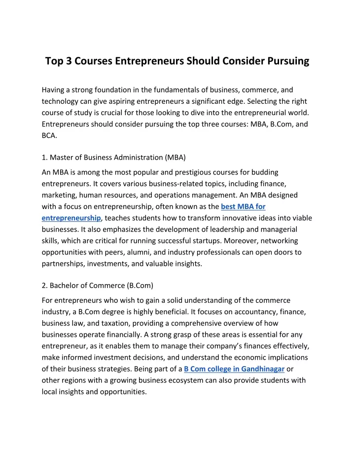 top 3 courses entrepreneurs should consider