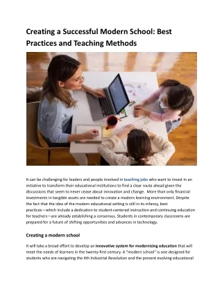 Best Practices and Teaching Methods to Creating a Successful Modern School