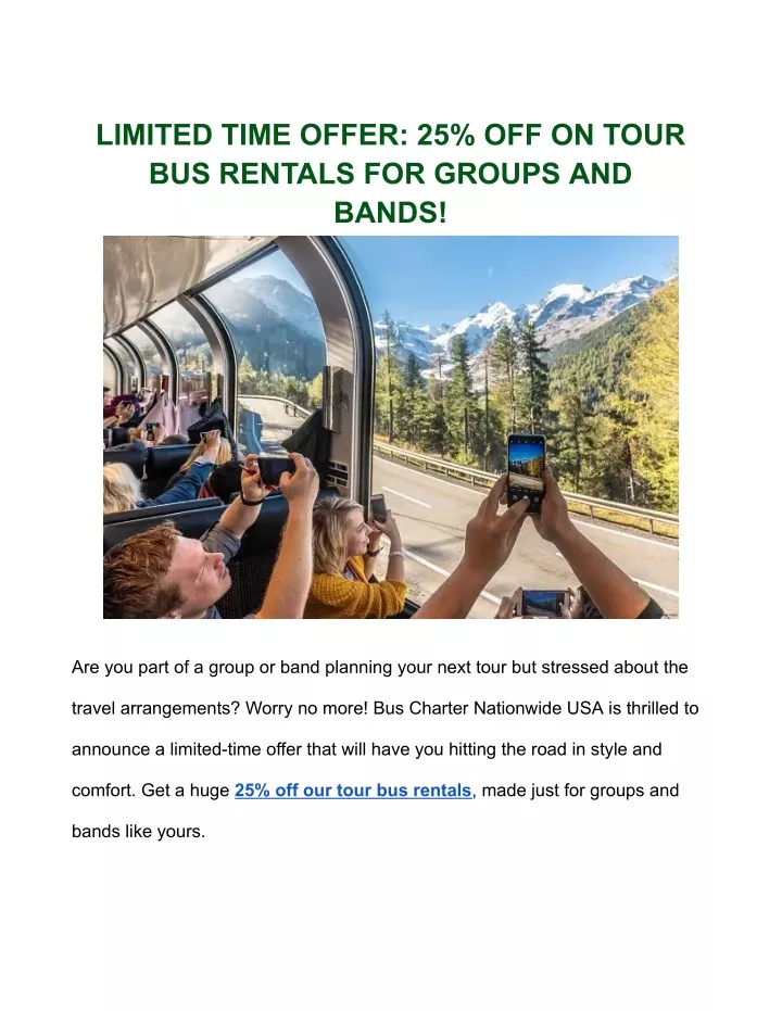 limited time offer 25 off on tour bus rentals