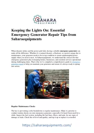 Rapid Response Emergency Generator Repair Services