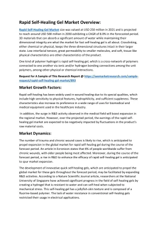 Rapid Self-Healing Gel Market Overview Analysis