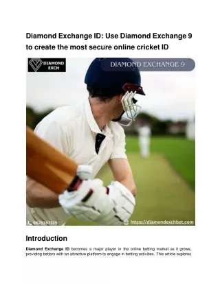 Diamond Exchange ID Use Diamond Exchange 9 to create the most secure online cricket ID