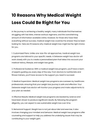 10 Reasons Why Medical Weight Loss Could Be Right for You