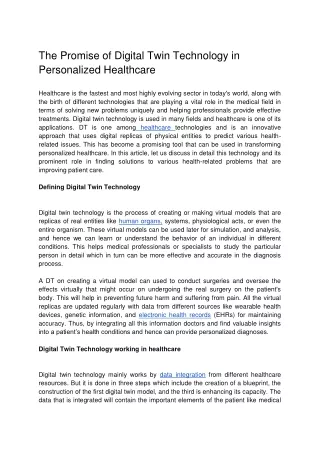 The Promise of Digital Twin Technology in Personalized Healthcare