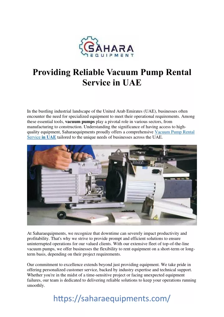 providing reliable vacuum pump rental service