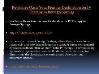 Revitalize Oasis Your Premier Destination for IV Therapy in Borrego Springs