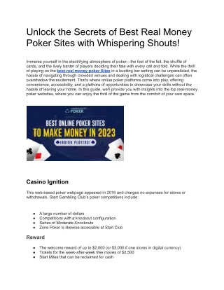 Unlock the Secrets of Best Real Money Poker Sites with Whispering Shouts