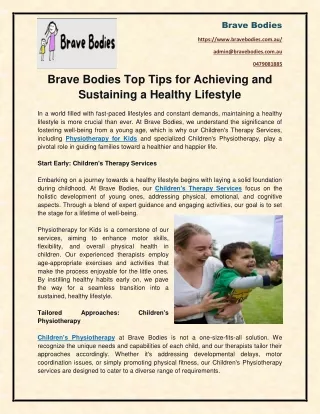 Brave Bodies Top Tips for Achieving and Sustaining a Healthy Lifestyle