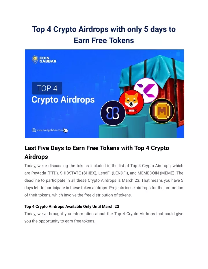 top 4 crypto airdrops with only 5 days to earn
