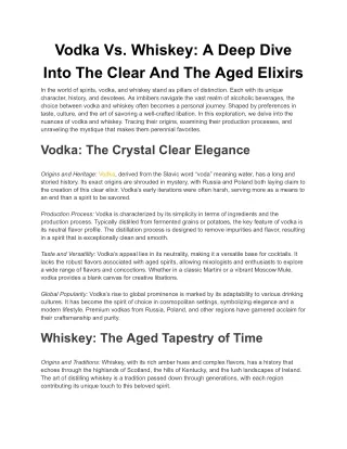 Vodka Vs. Whiskey: A Deep Dive Into The Clear And The Aged Elixirs