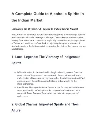A Complete Guide to Alcoholic Spirits in the Indian Market