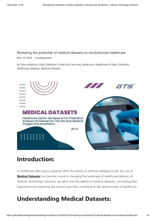 Revealing the potential of medical datasets to revolutionize healthcare – Globose Technology Solutions