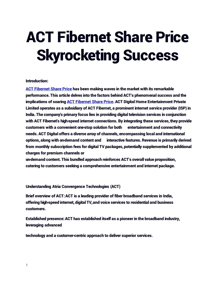 act fibernet share price skyrocketing success