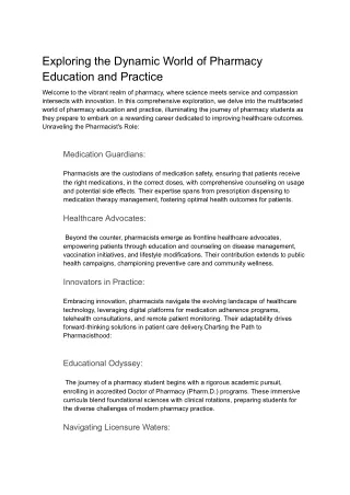 exploring the dynamic world of pharmacy education