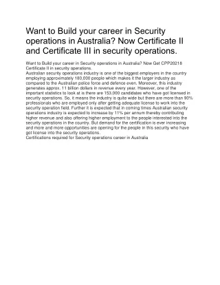 Want to Build your career in Security operations in Australia