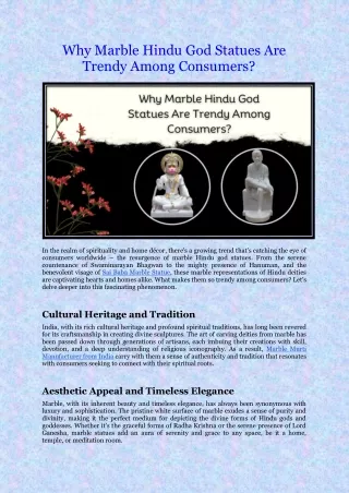 Why Marble Hindu God Statues Are Trendy Among Consumers?