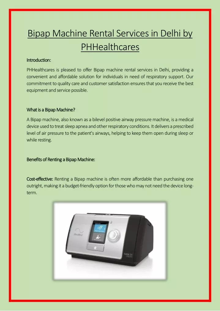 bipap machine rental services in delhi