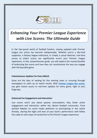 Enhancing Your Premier League Experience with Live Scores: The Ultimate Guide