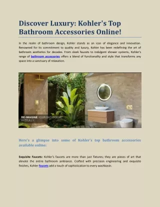 Discover Luxury: Kohler's Top Bathroom Accessories Online!