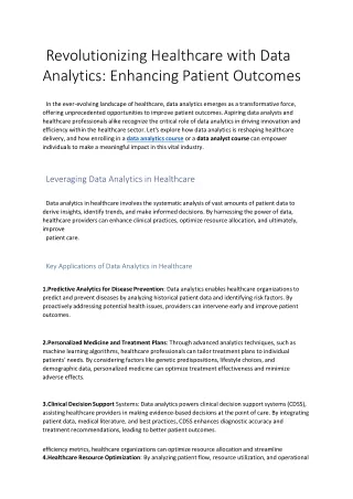 Revolutionizing Healthcare with Data Analytics
