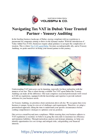 Navigating Tax VAT Services in Dubai with Expert Agents