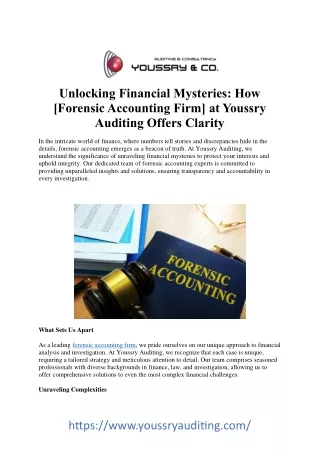 Unraveling Financial Mysteries: Your Trusted Forensic Accounting Firm