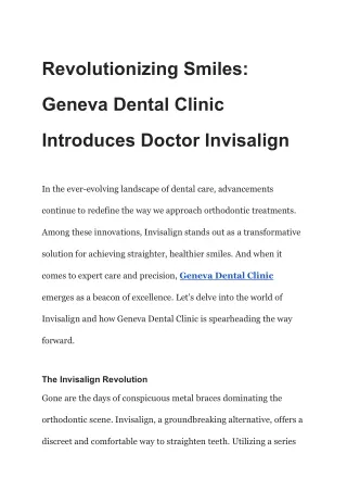 Revolutionizing Smiles_ Geneva Dental Clinic Introduces Doctor Invisalign