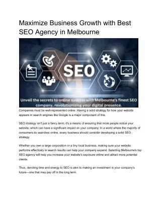 Maximize Business Growth with Best SEO Agency in Melbourne