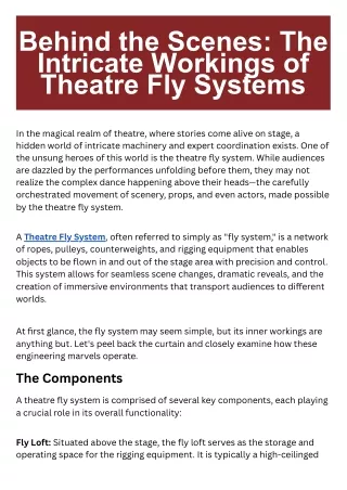 Behind the Scenes The Intricate Workings of Theatre Fly Systems