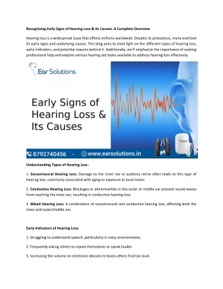 Recognizing Early Signs of Hearing Loss & Its Causes A Complete Overview