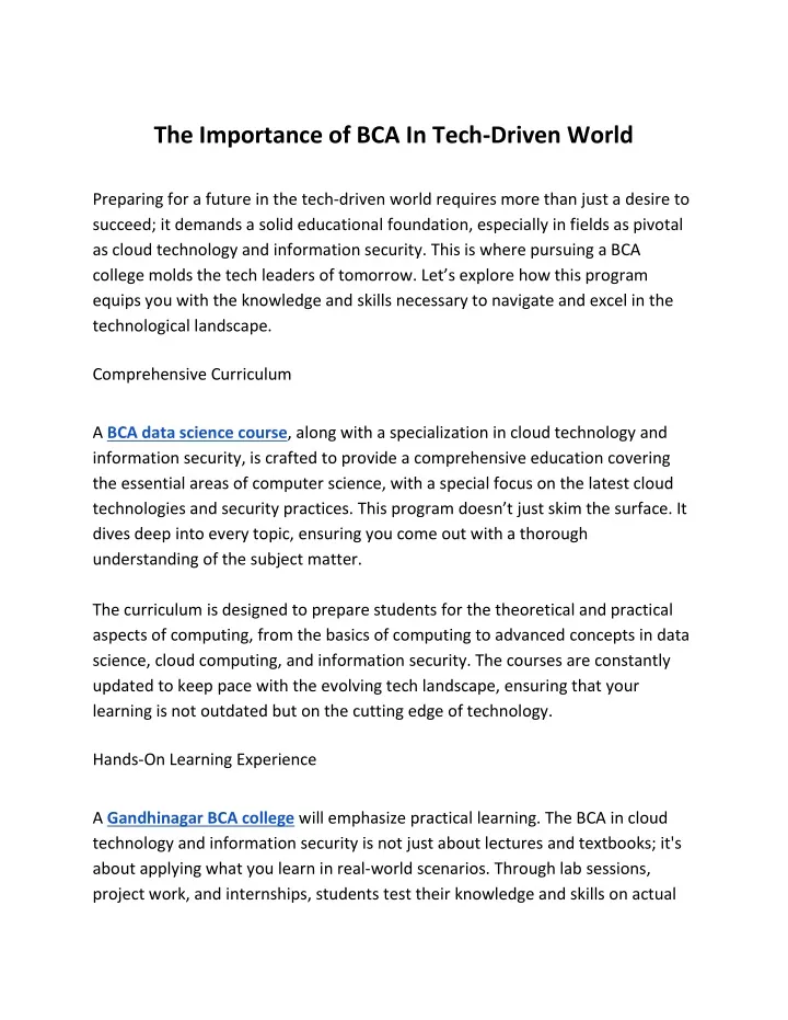 the importance of bca in tech driven world