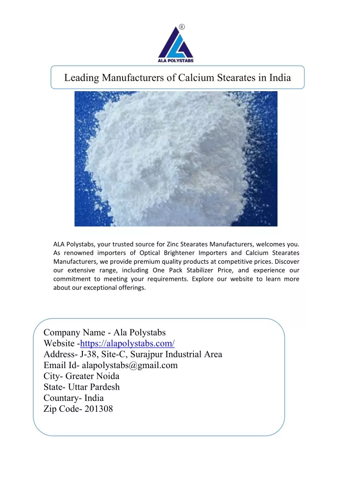 leading manufacturers of calcium stearates