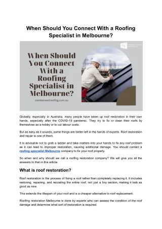 When Should You Connect With a Roofing Specialist in Melbourne?