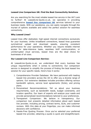 Leased Line Comparison UK Find the Best Connectivity Solutions