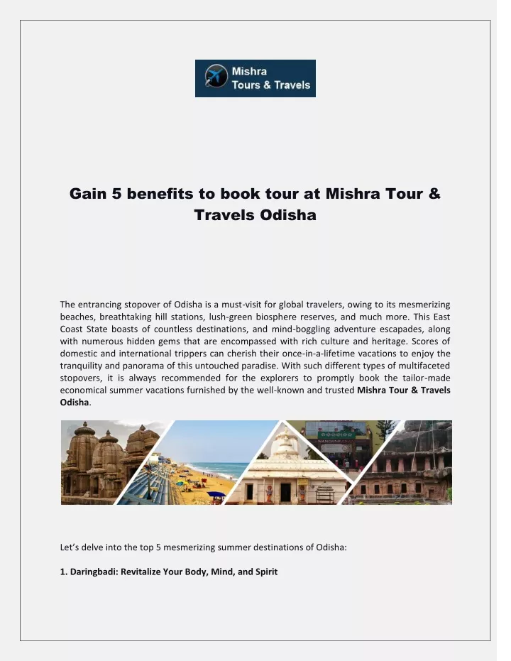 gain 5 benefits to book tour at mishra tour