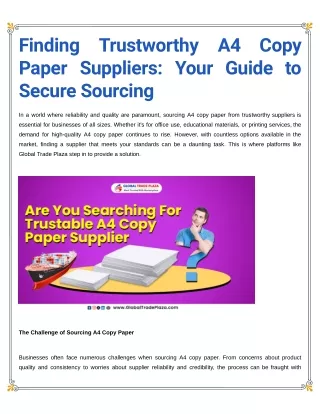 Finding Trustworthy A4 Copy Paper Suppliers: Your Guide to Secure Sourcing