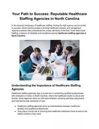 Your Path to Success Reputable Healthcare Staffing Agencies in North Carolina