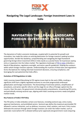 Navigating The Legal Landscape Foreign Investment Laws in India