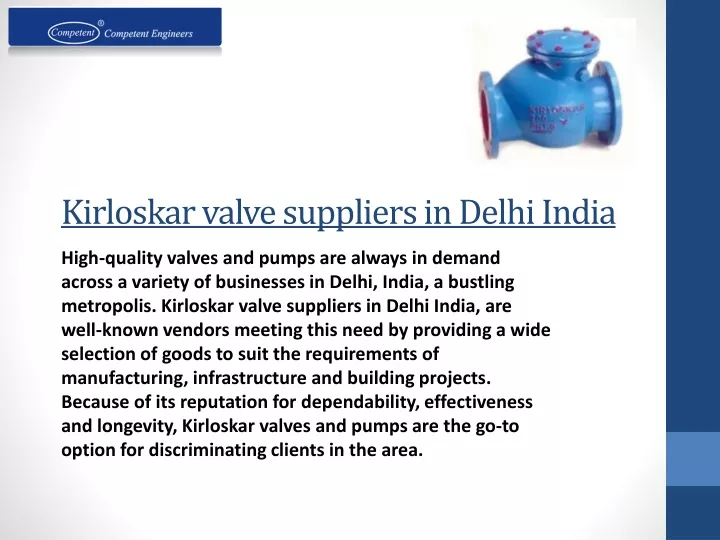 kirloskar valve suppliers in delhi india