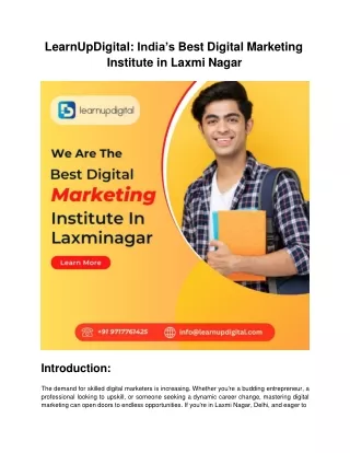 LearnUpDigital: India’s Best Digital Marketing Institute in Laxmi Nagar