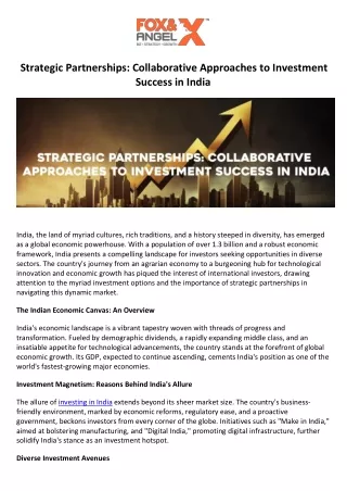 Strategic Partnerships Collaborative Approaches to Investment Success in India