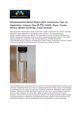 ethyleneamines market report 2024 analysis