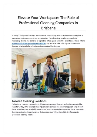 Elevate Your Workspace: The Role of Professional Cleaning Companies in Brisbane