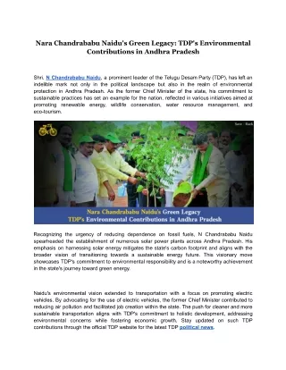 Nara Chandrababu Naidu's Green Legacy: TDP's Environmental Contributions in Andh