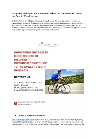 Navigating the Ride to Work Scheme in Ireland A Comprehensive Guide to the Cycle to Work Program