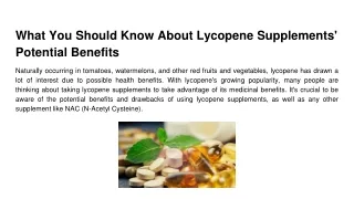 What You Should Know About Lycopene Supplements' Potential Benefits