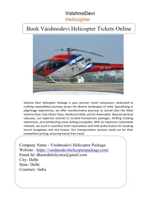 Vaishnodevi Helicopter Ticket Price