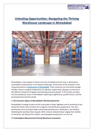 Unlocking Opportunities  Navigating the Thriving Warehouse Landscape in Ahmedabad