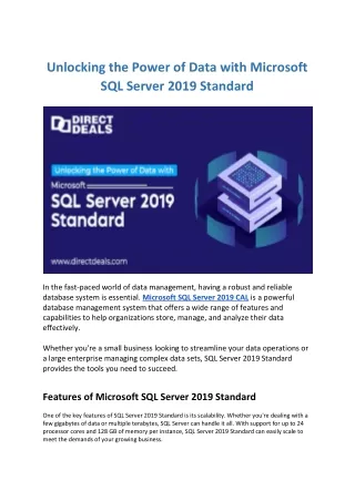 Unlocking the Power of Data with Microsoft SQL Server 2019 Standard